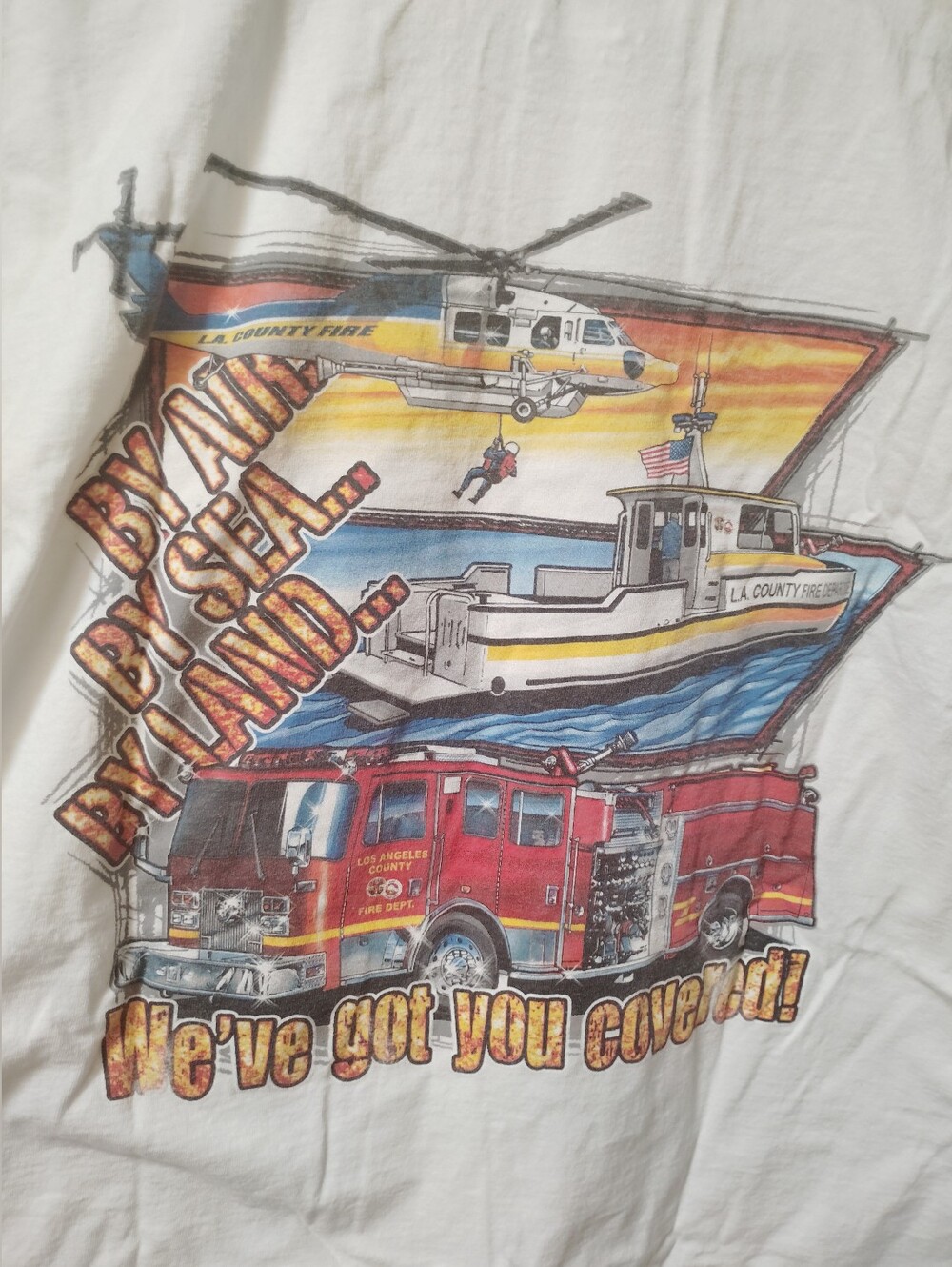 Vtg. Los Angeles County Fire Department White Tshirt Size XL